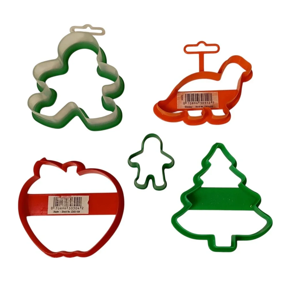 Vtg Plastic Cookie Cutters Lot of 5 Wilton 1990s/2000s‎ Gingerbread Dino Apple